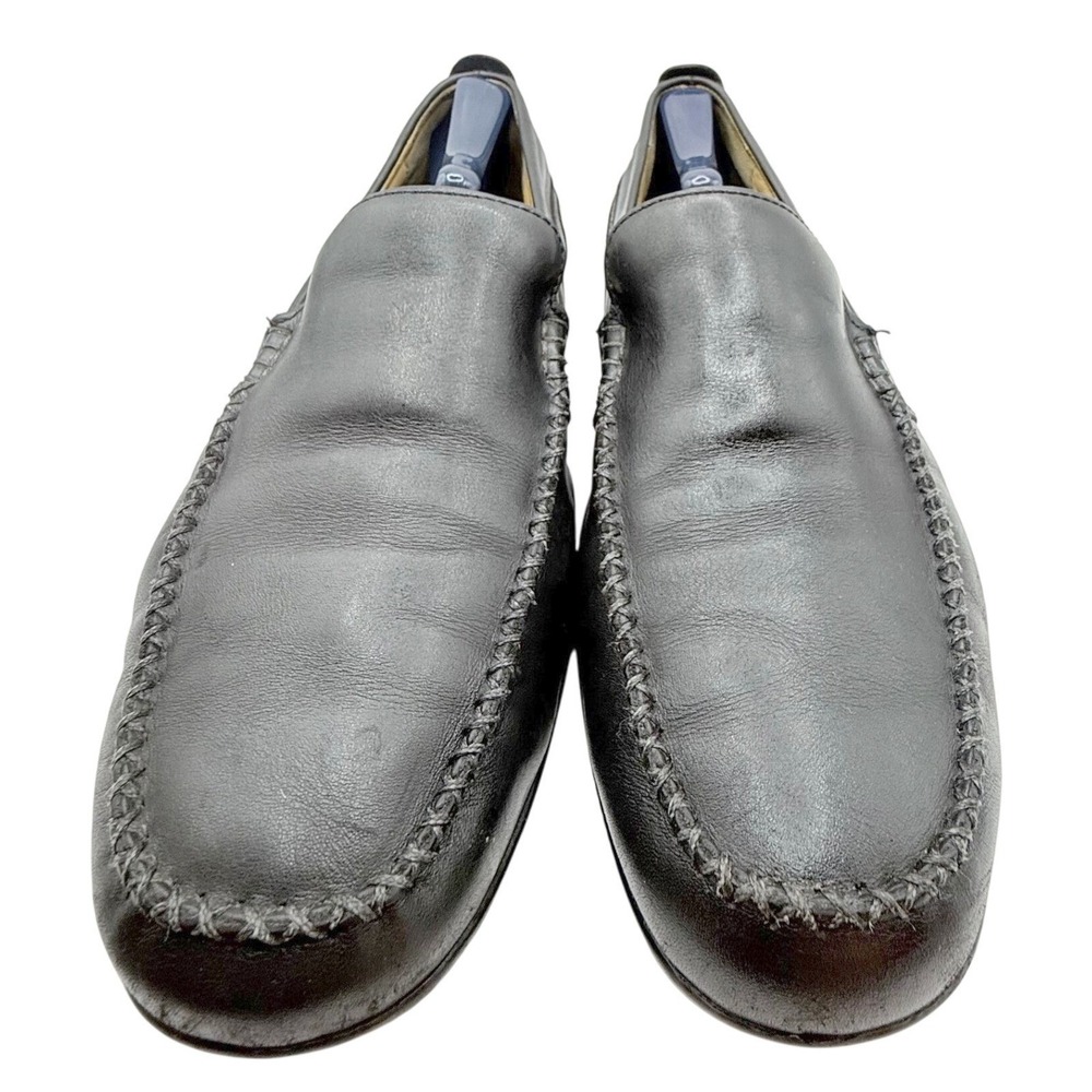 VTG Clarks Leather Loafers Mens 10.5 Black Moc Toe Mocs Comfort Dress Shoes - Picture 4 of 8